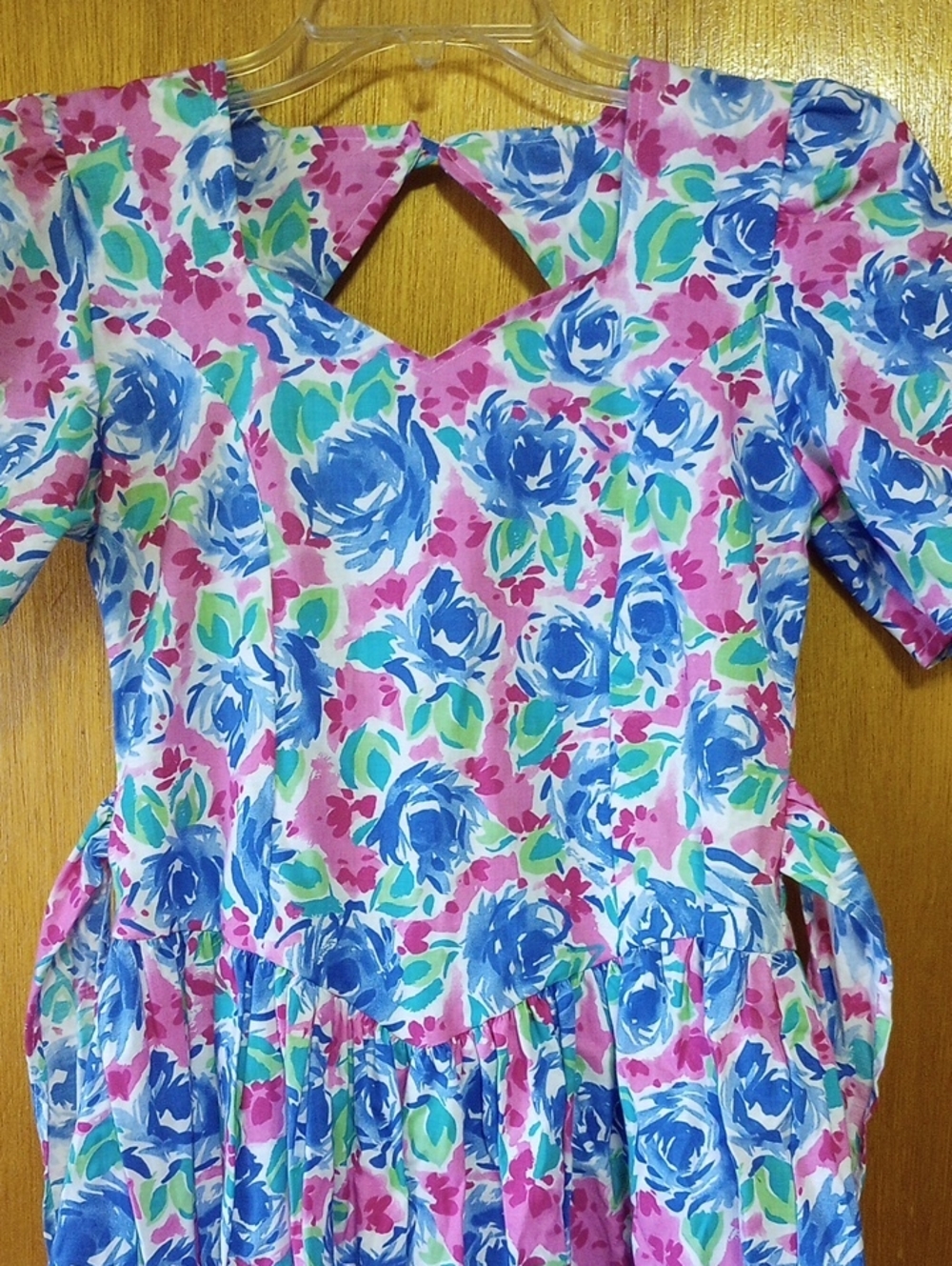 Swat Kids Colorful Floral Vtg Spring Cotton Dress. Fuschia Pink Green Blue White